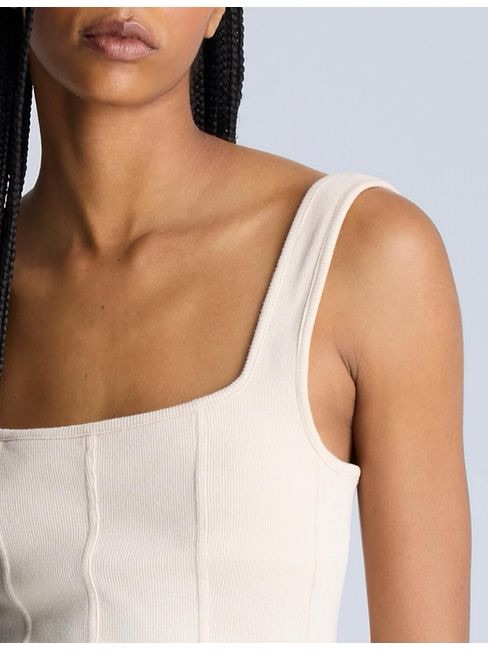 Zara Knit Corset Cropped Tank Beige (Size Medium)